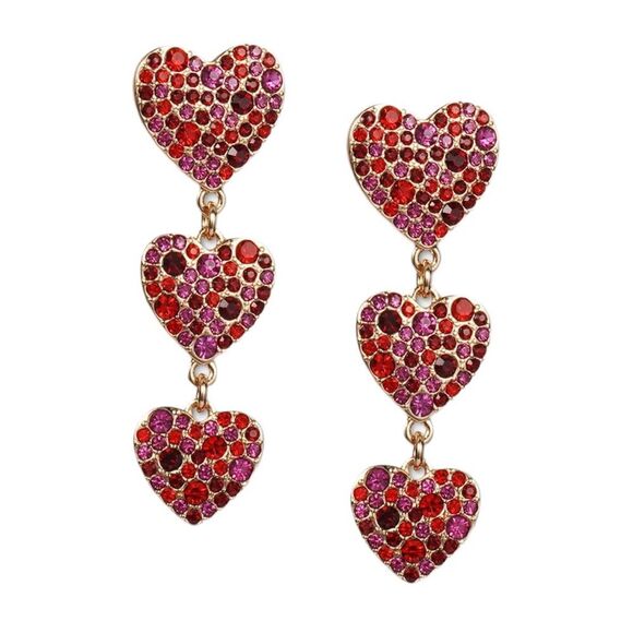 INC International Concepts Gold-Tone Colored Pave Heart Linear Drop Earrings NWT - Picture 1 of 5